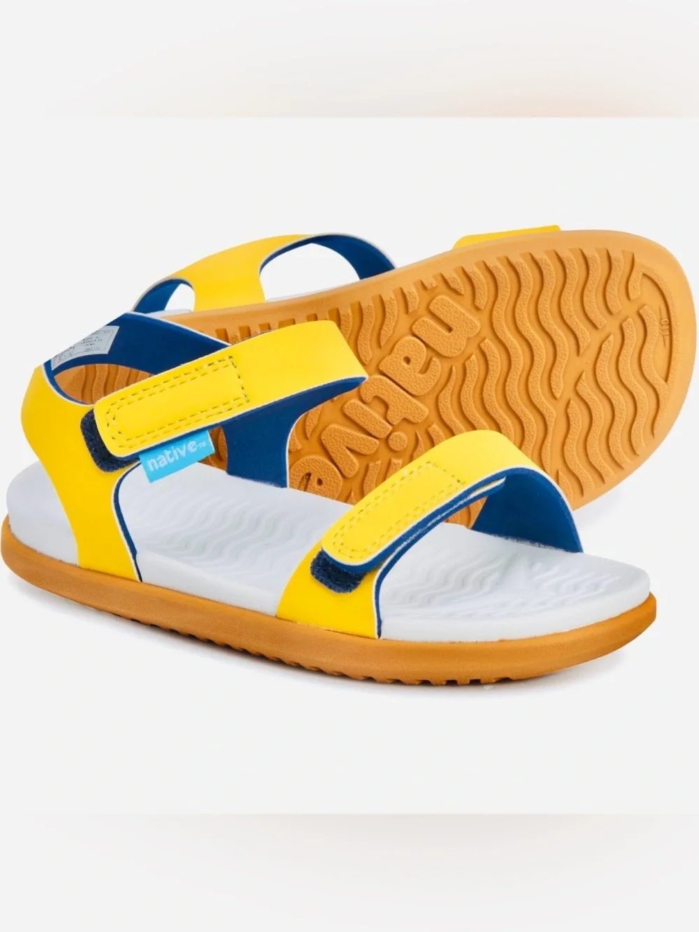 Native Kids' Yellow and Blue Velcro Charley Sandals Size C5